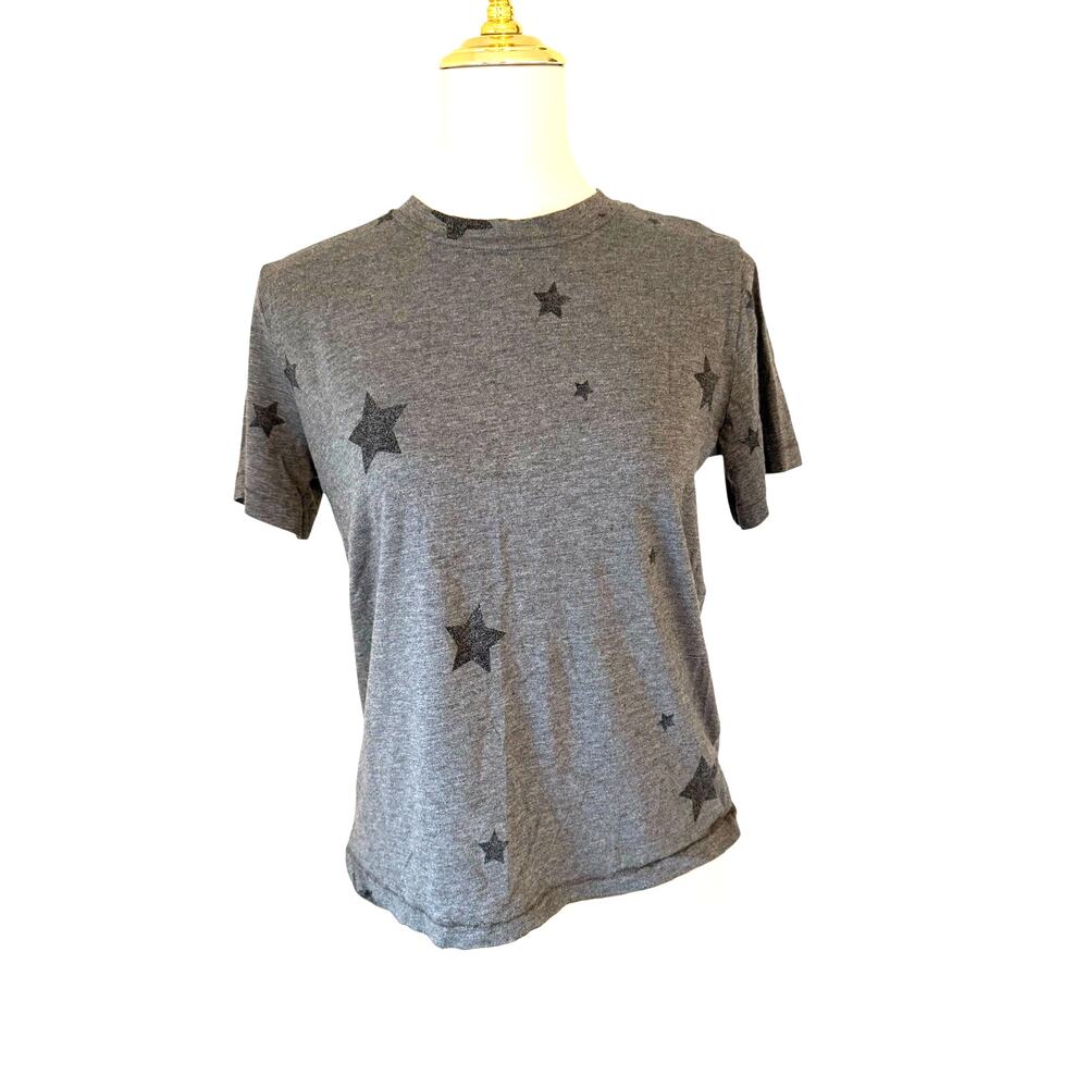 Splendid Women's Cotton Modal Gray Black Star Print Crewneck Tee Shirt Size S
